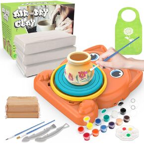مجموعة عجلات Aujazleble Kids Pottery و 3.3 رطل مجموعة ألعاب الطين الأبيض الطين