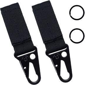 2 Pack 2" Molle Strap Clip Tactical Gear Carabiner Glove Clips Belt Key Chain Holder Keychain Snap Hooks Backpack Accessories (Nylon, Black)