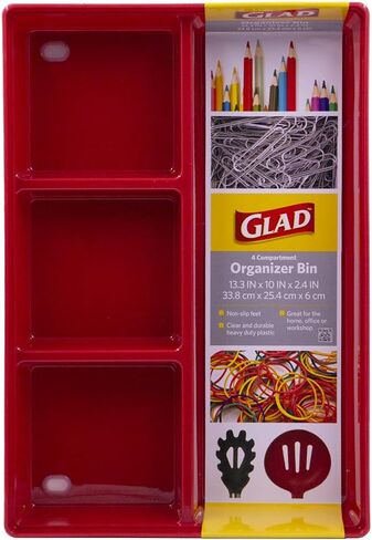 Glad Plastic Drawer Storage Tray – Heavy Duty Organizer Bin for Home, Kitchen, Bath, Bedroom, Office | Non-Slip Feet, 13" x 3", Clear in Saudi Arabia