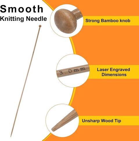 HARFINGTON 3mm Bamboo Knitting Needle Straight Single Pointed 13.8 Inch Long Wooden Sweater Knitting Needles US Size 2.5 for Yarn Beginners Hand Sock DIY in Saudi Arabia