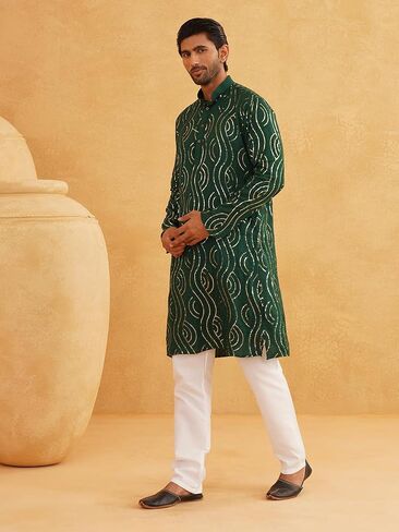 Sojanya (Since 1958, Men's Pure Cotton Grey Designer Kurta and White Churidar Pyjama Set in Kuwait