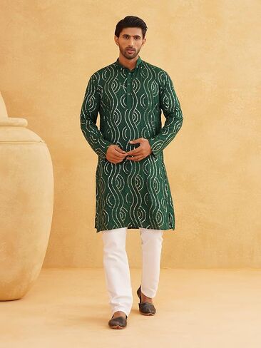 Sojanya (Since 1958, Men's Pure Cotton Grey Designer Kurta and White Churidar Pyjama Set in Kuwait