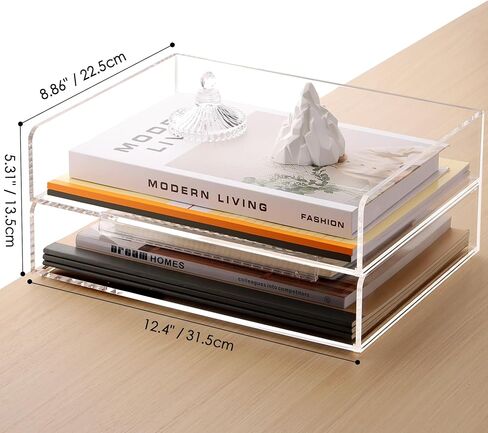SANRUI Acrylic Paper Tray Organizer for Desk,Desk Organizers and Accessories,2 Pack Stackable Paper Organizer for Letter,Documents,Books,Magazines Crystal-Clear File Organizer in Saudi Arabia