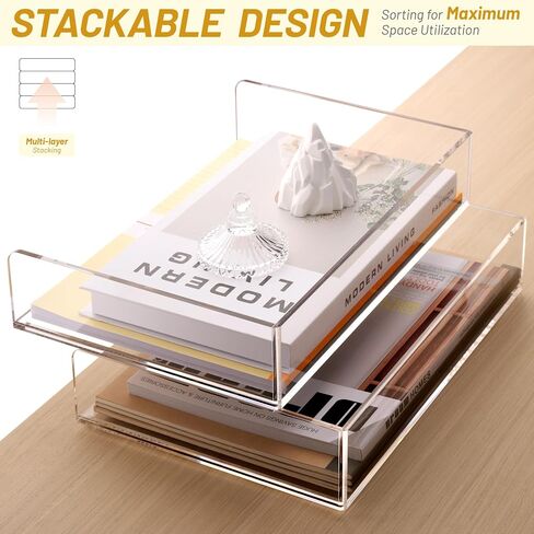 SANRUI Acrylic Paper Tray Organizer for Desk,Desk Organizers and Accessories,2 Pack Stackable Paper Organizer for Letter,Documents,Books,Magazines Crystal-Clear File Organizer in Saudi Arabia