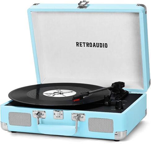 Vinyl Record Player 3-Speed Bluetooth Portable Suitcase Belt-Driven Record Player with 2 Built-in Stereo Speakers Vinyl Vintage Turntable Phonograph Records Player with RCA Line Out, AUX Out in Kuwait