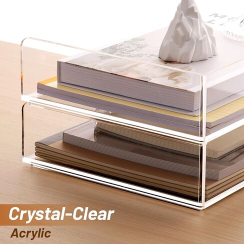 SANRUI Acrylic Paper Tray Organizer for Desk,Desk Organizers and Accessories,2 Pack Stackable Paper Organizer for Letter,Documents,Books,Magazines Crystal-Clear File Organizer in Saudi Arabia