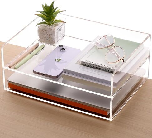 SANRUI Acrylic Paper Tray Organizer for Desk,Desk Organizers and Accessories,2 Pack Stackable Paper Organizer for Letter,Documents,Books,Magazines Crystal-Clear File Organizer in Saudi Arabia
