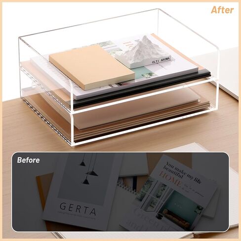 SANRUI Acrylic Paper Tray Organizer for Desk,Desk Organizers and Accessories,2 Pack Stackable Paper Organizer for Letter,Documents,Books,Magazines Crystal-Clear File Organizer in Saudi Arabia