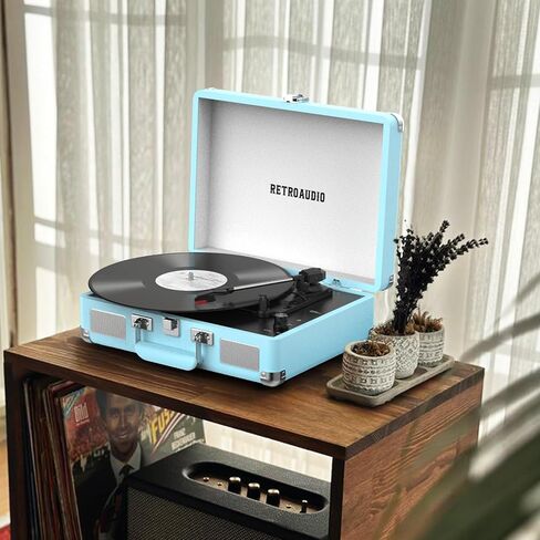 Vinyl Record Player 3-Speed Bluetooth Portable Suitcase Belt-Driven Record Player with 2 Built-in Stereo Speakers Vinyl Vintage Turntable Phonograph Records Player with RCA Line Out, AUX Out in Kuwait