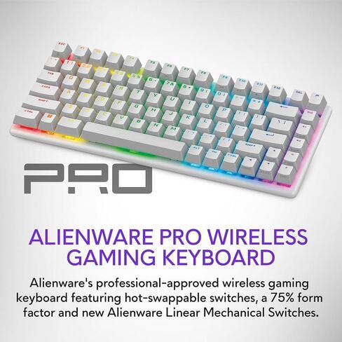 Alienware Pro Wireless Gaming Keyboard - Bluetooth 5.1/2.4 GHz Radio Frequency Connectivity, Linear Mechanical, Hot-swappable switches, Tri mode connectivity, Adjustable Height - Dark Side of the Moon in Saudi Arabia