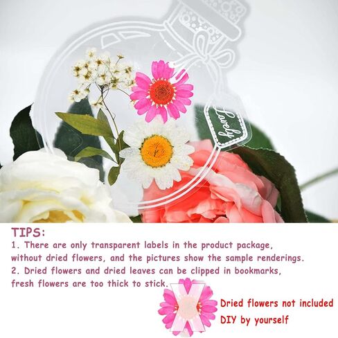 40PCS Dried Flower Bookmarks Clear Jars, Large DIY Mothers Day Pressed Flower Bookmark, Plant Bookmark Set, Transparent Drift Bottle Handmade Glassware Stickers in Saudi Arabia