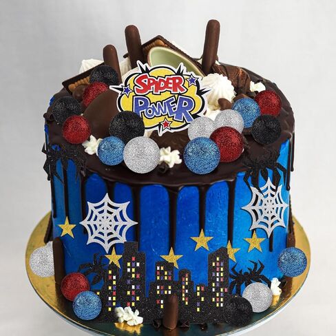 38pcs العنكبوت موضوع كعكة القبعات العليا ، ديكورات كعكة العنكبوت كرات الرغوة عيد ميلاد سعيد ديكورات الويب in Saudi Arabia