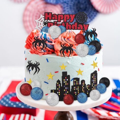 38pcs العنكبوت موضوع كعكة القبعات العليا ، ديكورات كعكة العنكبوت كرات الرغوة عيد ميلاد سعيد ديكورات الويب in Saudi Arabia