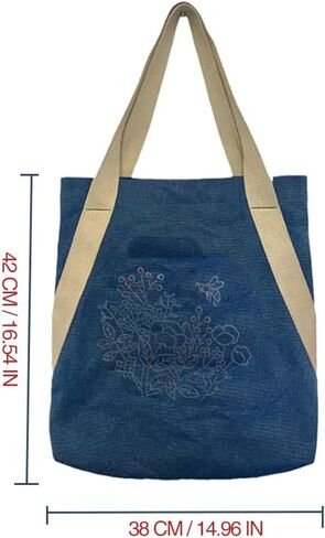 VWV-Whizzing Embroidery Canvas Tote Bag DIY Kit for Beginners, Complete with Pattern, Hoops, Color Threads, Tools & Detailed Instructions for Adults (15X16.5(in) Blue) in Saudi Arabia