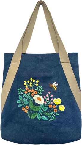 VWV-Whizzing Embroidery Canvas Tote Bag DIY Kit for Beginners, Complete with Pattern, Hoops, Color Threads, Tools & Detailed Instructions for Adults (15X16.5(in) Blue) in Saudi Arabia