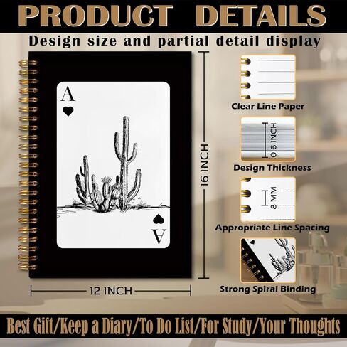 دفتر Notes Spiral Fitie Western 5.5x8.3 ، Journal Card ace Card Journal Trendy Retro Ace Card ، الهدايا الغربية للنساء ، اللوازم المكتبية السوداء ، دفاتر سوداء لتدوين الملاحظات in Kuwait