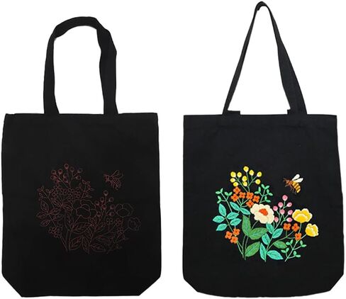 VWV-Whizzing Embroidery Canvas Tote Bag DIY Kit for Beginners, Complete with Pattern, Hoops, Color Threads, Tools & Detailed Instructions for Adults (15X16.5(in) Blue) in Saudi Arabia