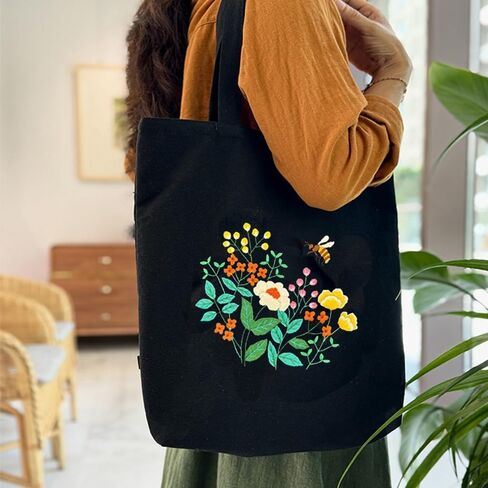 VWV-Whizzing Embroidery Canvas Tote Bag DIY Kit for Beginners, Complete with Pattern, Hoops, Color Threads, Tools & Detailed Instructions for Adults (15X16.5(in) Blue) in Saudi Arabia