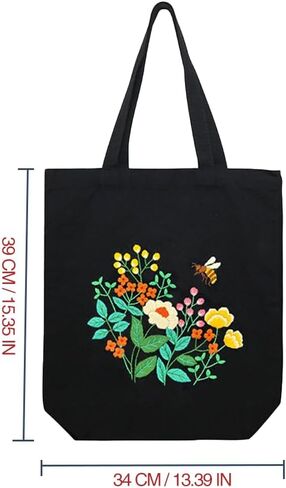 VWV-Whizzing Embroidery Canvas Tote Bag DIY Kit for Beginners, Complete with Pattern, Hoops, Color Threads, Tools & Detailed Instructions for Adults (15X16.5(in) Blue) in Saudi Arabia
