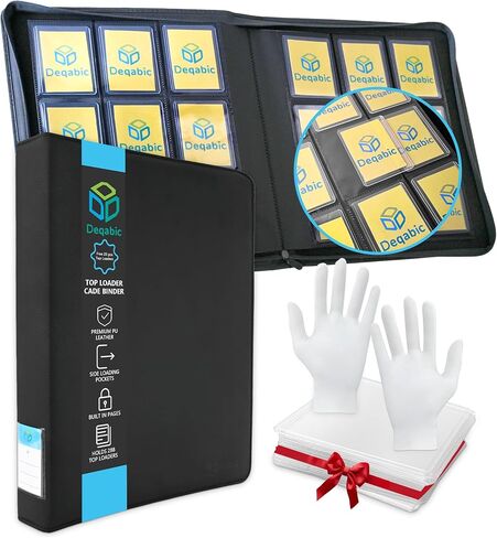 DEQADIC Card Binder for Top Loaders, 9 Pocket Holds 288 Cards, 20 Toploaders INCLUDED, Side Loading Ringless Card Collection Binder for Sports Game, Black in Kuwait