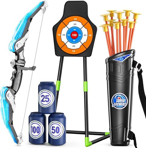 مجموعة الرماية Temi 2 Pack - تتضمن أقواس 2 ، 20 أكواب شفط و 2 Quivers وهدف دافئ ، ألعاب الضوء في الهواء الطلق للأطفال الفتيان in Saudi Arabia