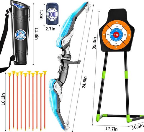 مجموعة الرماية Temi 2 Pack - تتضمن أقواس 2 ، 20 أكواب شفط و 2 Quivers وهدف دافئ ، ألعاب الضوء في الهواء الطلق للأطفال الفتيان in Saudi Arabia