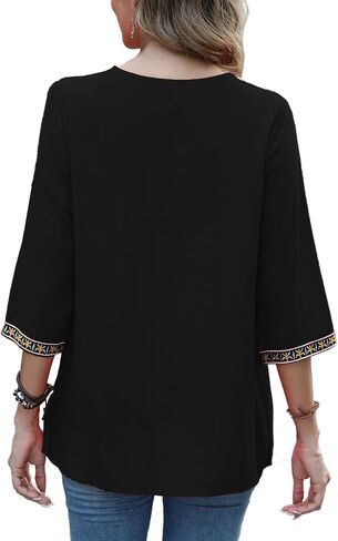 Higustar Women's Boho Embroidered Tops Mexican Peasant Shirt Traditional Bohemian 3/4 Sleeve Clothes Tunic Blouse in Kuwait