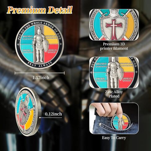 Armor of God Challenge Coin - Exquisite Christian Gift - Prayer Coin - Symbol of Faith - Perfect for Christian Church School in Kuwait