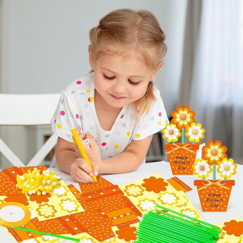 Beyumi Flower Pot Craft Kit - 24pcs عيد الأم في مركبة وعاء زهرة الوردي للأطفال تصنع أسبوعًا خاصًا بتقدير المعلم باقة من الحب. in Saudi Arabia