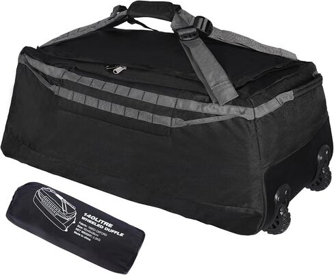 Domaker Folding Wheeled Rolling Duffle Bag for Camping Travel, Large Lightweight Duffel Bag with Casters and Pull Handle, Grey, 30'' in Kuwait