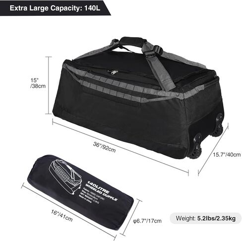 Domaker Folding Wheeled Rolling Duffle Bag for Camping Travel, Large Lightweight Duffel Bag with Casters and Pull Handle, Grey, 30'' in Kuwait