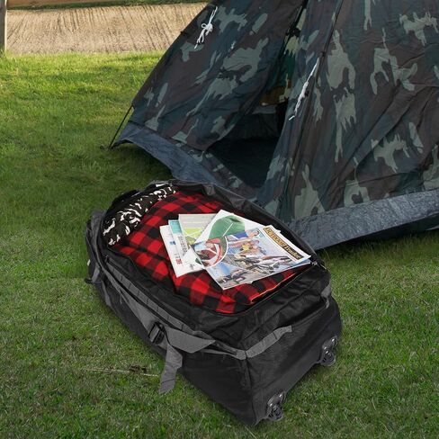 Domaker Folding Wheeled Rolling Duffle Bag for Camping Travel, Large Lightweight Duffel Bag with Casters and Pull Handle, Grey, 30'' in Kuwait