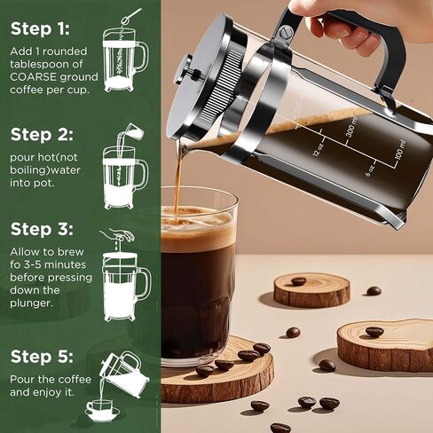 French Press Coffee Maker, 21 Ounce, Stainless Steel, Cold Brew Heat Resistant Borosilicate Glass Espresso Coffee & Tea Maker with 4 Filter in Saudi Arabia