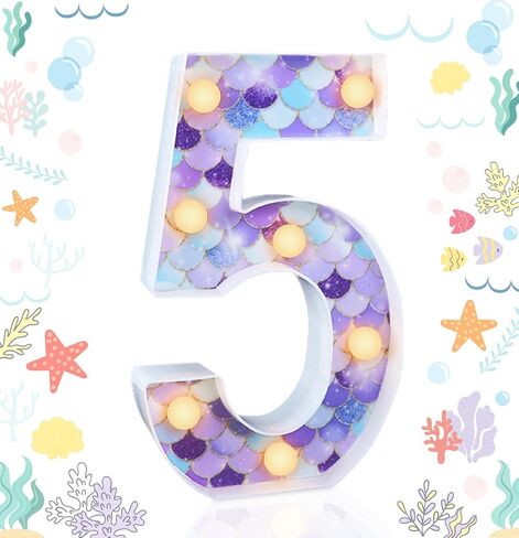 Mermaid Birthday Party Decoration LED Glowing Number 5 Light Up Sign Digital Lights Table Centerpiece for Party Supplies in Saudi Arabia