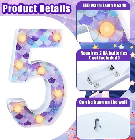 Mermaid Birthday Party Decoration LED Glowing Number 5 Light Up Sign Digital Lights Table Centerpiece for Party Supplies in Saudi Arabia