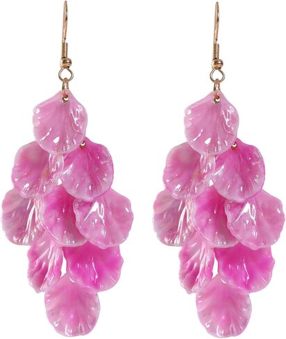 Handmade Bohemian Acrylic Flower Petal Dangle Earrings Chic Charm Layered Floral Petal Drop Earrings Fashion Flower Statement Earrings for Women Girls (Green) in Kuwait