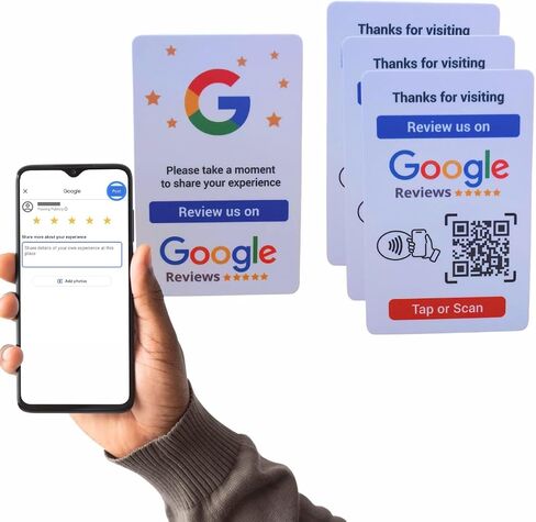 GoogleReview Card with NFC & QR Code - Easy Tap or Scan to get Customer Feedback - Compatible with iPhone & Android - No App, No Subs. (Card Review) in Saudi Arabia