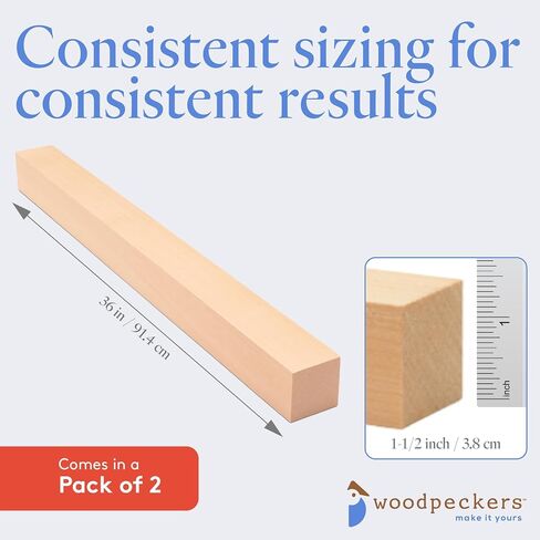 DIY Wooden Square Dowel Rod 1-1/2-inch x 36 Pack of 2 Hobby Wood Sticks for Crafts, Building Materials & Architecture Model Making, by Woodpeckers in Saudi Arabia