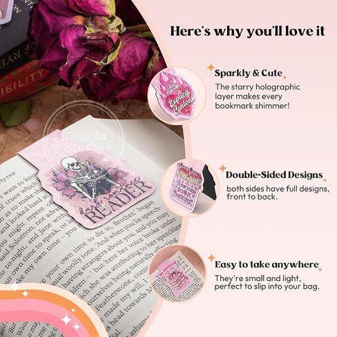 12PCS Glittery Magnetic Bookmarks, Pink Spicy Cute Book Marks for Book Lovers Gifts, Funny Bookmark Accessories for Women Teachers Students School Office Home Supplies (Spicy) in Saudi Arabia