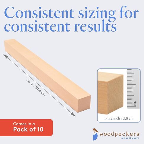 DIY Wooden Square Dowel Rod 1-1/2-inch x 36 Pack of 2 Hobby Wood Sticks for Crafts, Building Materials & Architecture Model Making, by Woodpeckers in Saudi Arabia