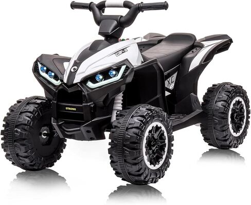 12V Kids Ride On ATV,Battery Powered Electric Four Wheeler with Music, Led Lights, High/Low Speed Modes, USB Port, Treaded Tires, Remote Control, and 3 Speeds for Boys and Girls(White) in Kuwait