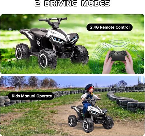 12V Kids Ride On ATV,Battery Powered Electric Four Wheeler with Music, Led Lights, High/Low Speed Modes, USB Port, Treaded Tires, Remote Control, and 3 Speeds for Boys and Girls(White) in Kuwait