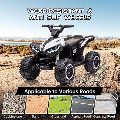 12V Kids Ride On ATV,Battery Powered Electric Four Wheeler with Music, Led Lights, High/Low Speed Modes, USB Port, Treaded Tires, Remote Control, and 3 Speeds for Boys and Girls(White) in Kuwait