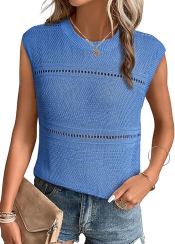 EVALESS Sexy Crochet Tank Top for Women Sweater Tank Tops 2025 Trendy Crewneck Sleeveless Summer Tops Hollow Out Knit Shirts in Kuwait