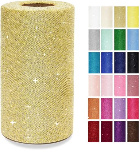 Gold Glitter Tulle Rolls 6 Inch by 50 Yards Sparkle Fabric Ribbon for Christmas Gift Wrapping DIY Tutu Skirt Sewing Bow Wedding Halloween Decorations Craft Supplies in Saudi Arabia