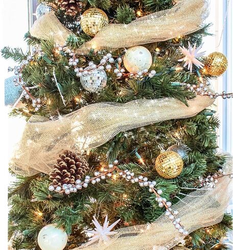 Gold Glitter Tulle Rolls 6 Inch by 50 Yards Sparkle Fabric Ribbon for Christmas Gift Wrapping DIY Tutu Skirt Sewing Bow Wedding Halloween Decorations Craft Supplies in Saudi Arabia