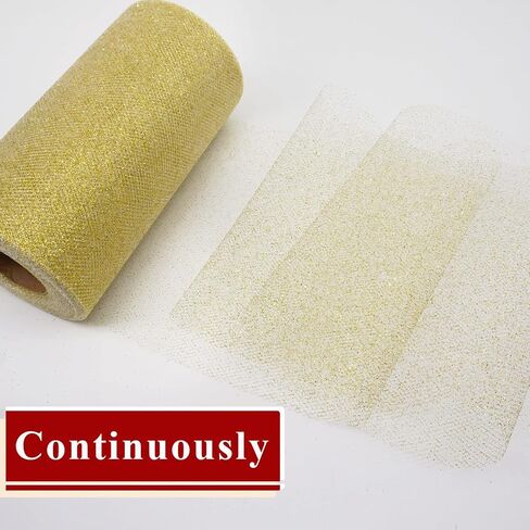 Gold Glitter Tulle Rolls 6 Inch by 50 Yards Sparkle Fabric Ribbon for Christmas Gift Wrapping DIY Tutu Skirt Sewing Bow Wedding Halloween Decorations Craft Supplies in Saudi Arabia
