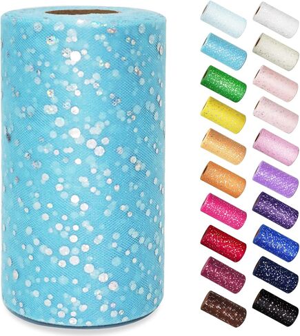 Gold Glitter Tulle Rolls 6 Inch by 50 Yards Sparkle Fabric Ribbon for Christmas Gift Wrapping DIY Tutu Skirt Sewing Bow Wedding Halloween Decorations Craft Supplies in Saudi Arabia