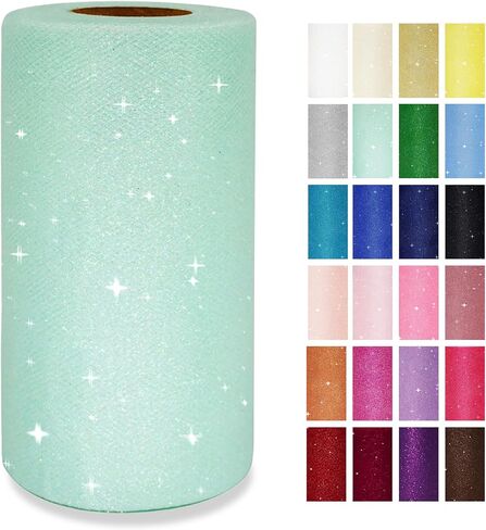 Gold Glitter Tulle Rolls 6 Inch by 50 Yards Sparkle Fabric Ribbon for Christmas Gift Wrapping DIY Tutu Skirt Sewing Bow Wedding Halloween Decorations Craft Supplies in Kuwait