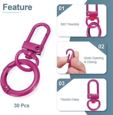 HARFINGTON 30pcs Lobster Claw Clasp Keychains Swivel Trigger Clips Zinc Alloys Colorful Keychain Clip Snap Hook Jump Flat Split Rings for DIY Craft Jewelry Making Car Keys, White in Saudi Arabia